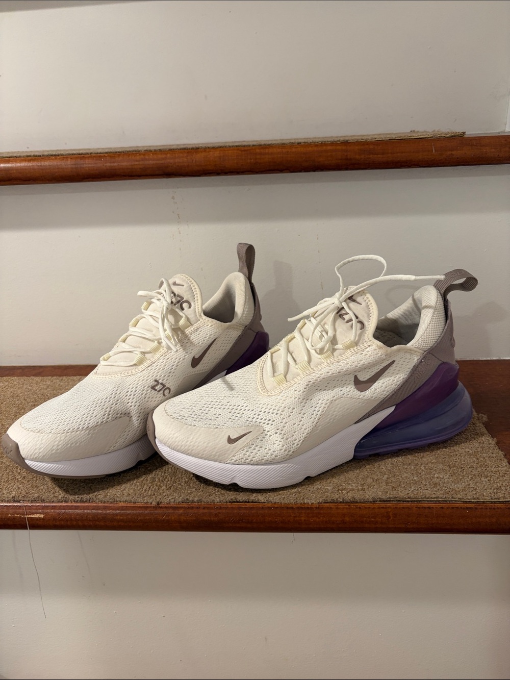 Nike Women’s Sneakers Cream Upper with Purple Heel